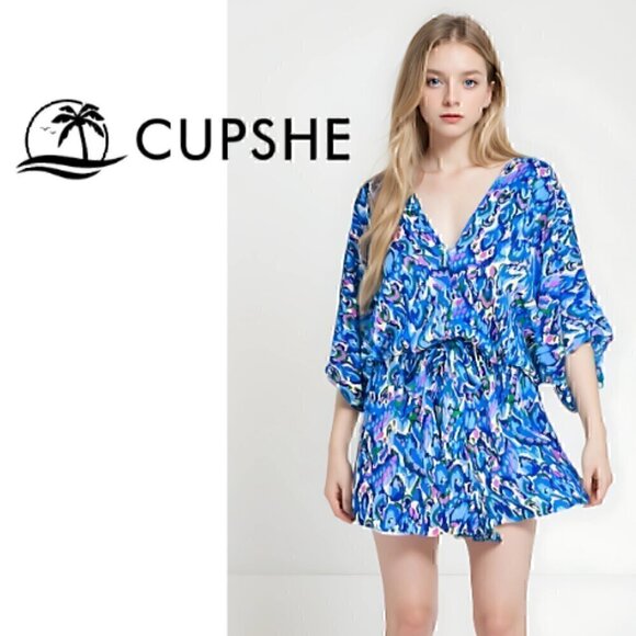 81.🆕XS Cupshe Abstract Print Drawstring Romper Size NWT XS (US 0-2) - Picture 1 of 4